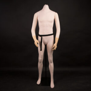 Stand with a strap attachment around the waist for flexible mannequins