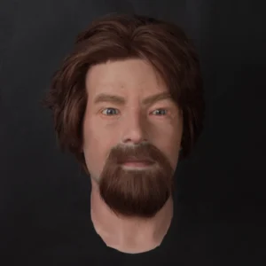 Ultra-realistic men’s silicone mannequin head with implanted hair and beard