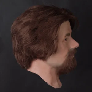 Ultra-realistic men’s silicone mannequin head with implanted hair and beard