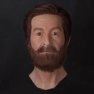 Ultra-realistic men’s silicone mannequin head with implanted hair and beard