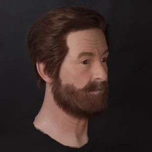 Ultra-realistic men’s silicone mannequin head with implanted hair and beard