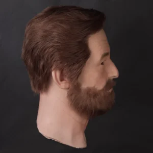 Ultra-realistic men’s silicone mannequin head with implanted hair and beard