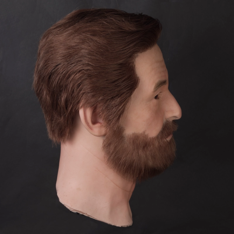 Ultra-realistic men’s silicone mannequin head with implanted hair and beard