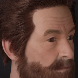 Ultra-realistic men’s silicone mannequin head with implanted hair and beard