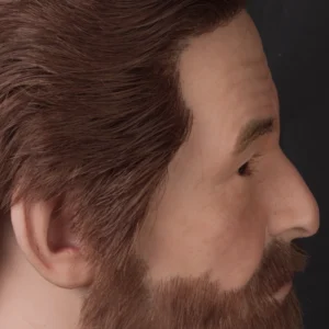 Ultra-realistic men’s silicone mannequin head with implanted hair and beard