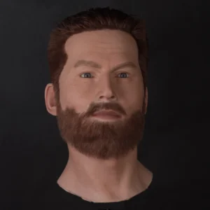 Ultra-realistic men’s silicone mannequin head with implanted hair and beard