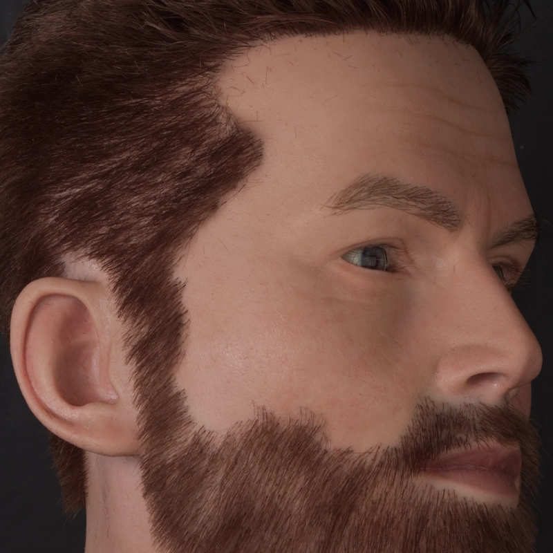 Ultra-realistic men’s silicone mannequin head with implanted hair and beard