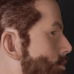 Ultra-realistic men’s silicone mannequin head with implanted hair and beard