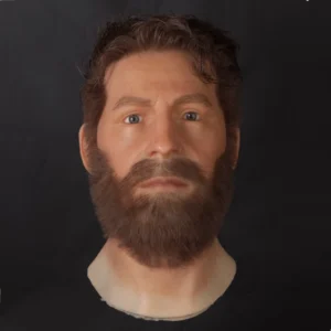 Ultra-realistic men’s silicone mannequin head with implanted hair and beard