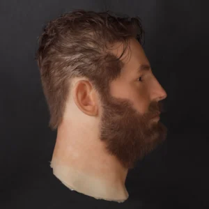 Ultra-realistic men’s silicone mannequin head with implanted hair and beard