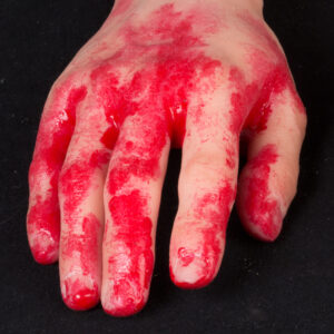 Male silicone display hands with blood