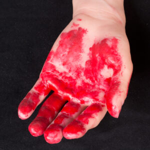 Male silicone display hands with blood