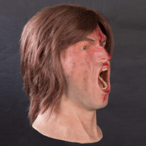 Gewonde en schreeuwende man siliconen hoofd
