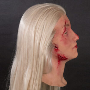 Realistic womens display mannequin head with wounds