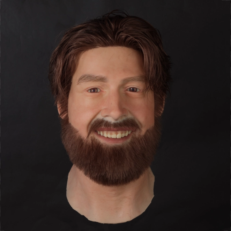 Lifelike men’s silicone mannequin head with a beard