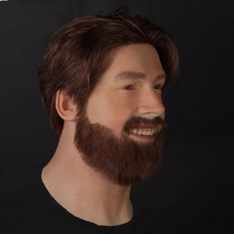 Lifelike men’s silicone mannequin head with a beard