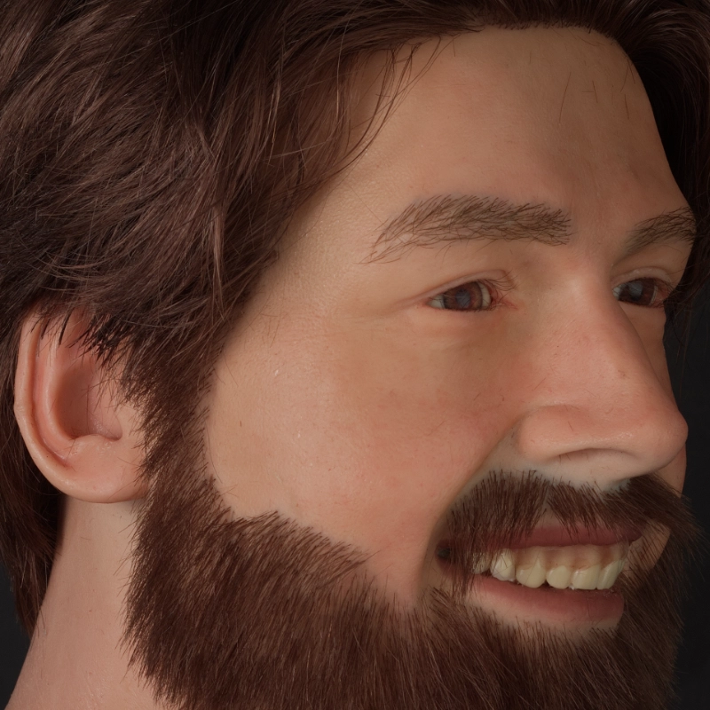 Lifelike men’s silicone mannequin head with a beard