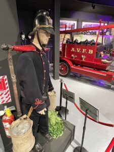 Display mannequins showing the Vintage Collection Of The Ashburton Volunteer Fire Brigade, New Zealand