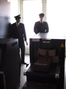 Mannequins at customs diorama display