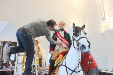Count Maximilian Anton Karl Baillet de Latour at display horse