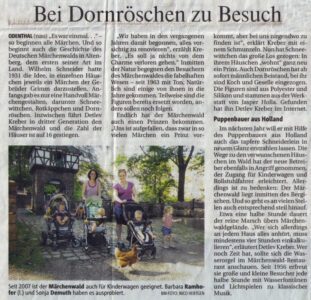 Article in regional newspaper about new fairy figures in Deutscher Märchenwald Altenberg.