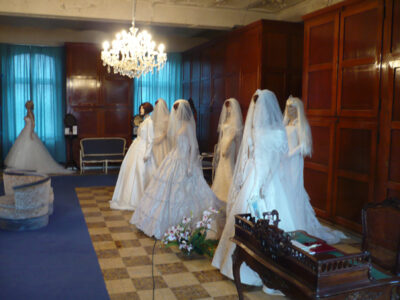 fashion mannequins in wedding dresses at Bride Flight, the movie
