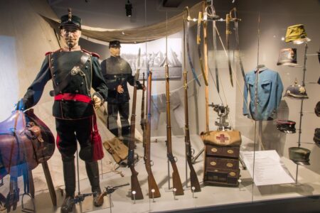 Norwegian military uniforms on realistic museum mannequins; Glomdalsmuseet Norwegian military uniforms on realistic museum mannequins