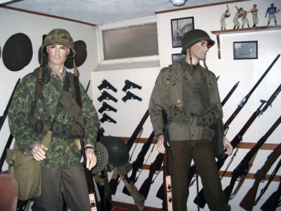 Militaria collection showed on display figures